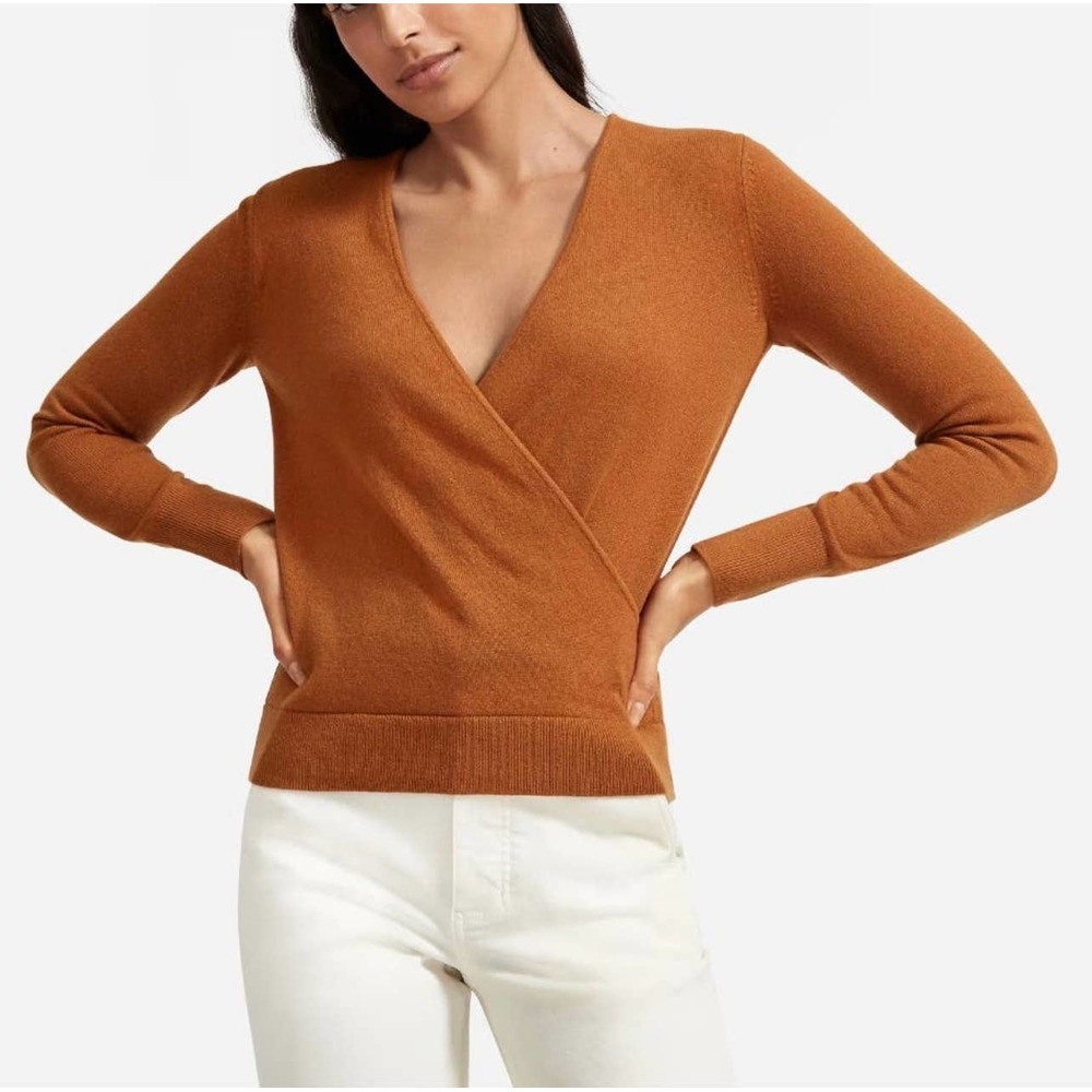 Everlane The Cashmere Wrap Pullover Pumpkin Acorn Orange Sweater Size Small - Picture 1 of 10